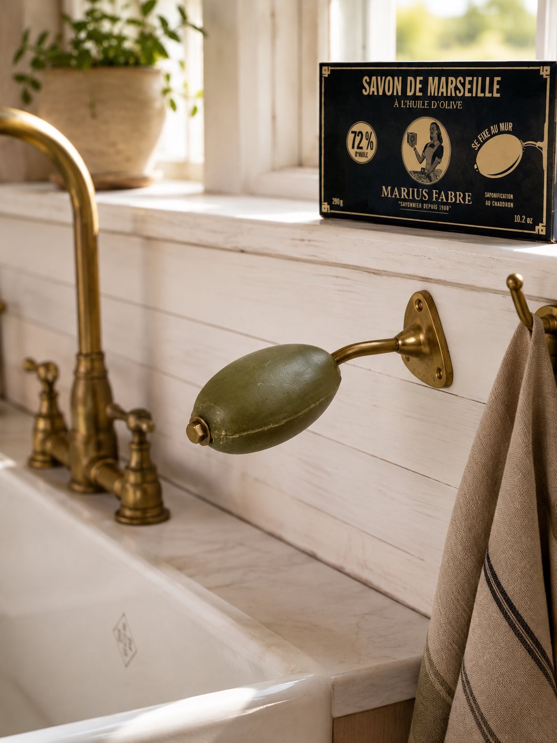 Marius Fabre Marseille Olive Oil Soap on Wall-Mounted Rotating Holder