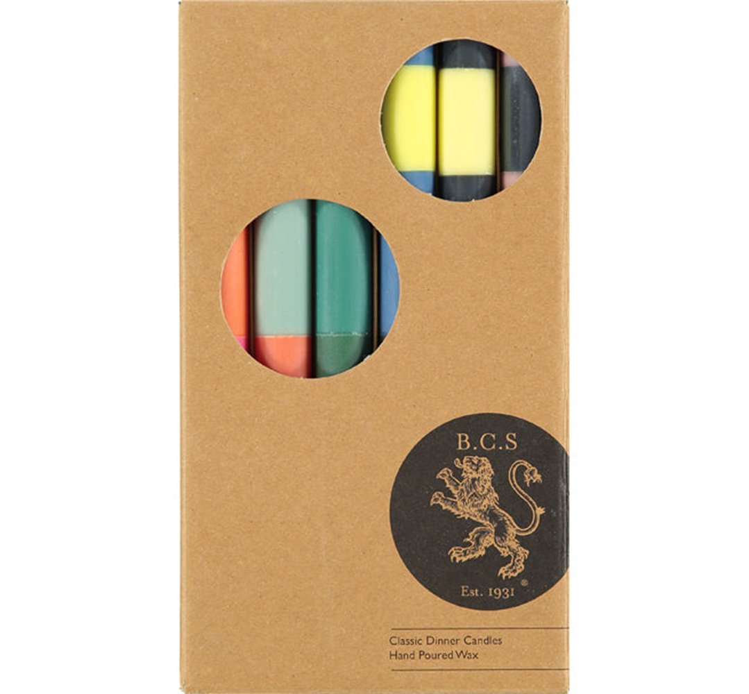 British Colour Standard, Hand-Poured Striped Dinner Candles Abstract Mix - Eco-Friendly Fair Trade Set of 6, 10-Hour Burn Time