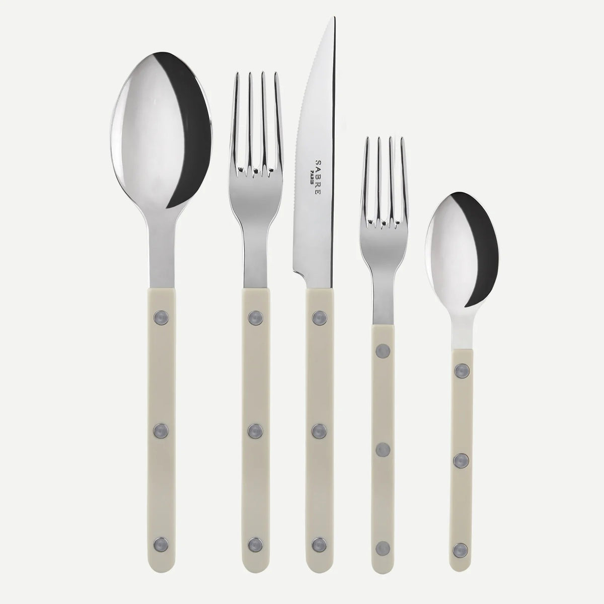 Sabre Bistrot Flatware Set 5 Piece Place Setting | Shiny Light Kaki