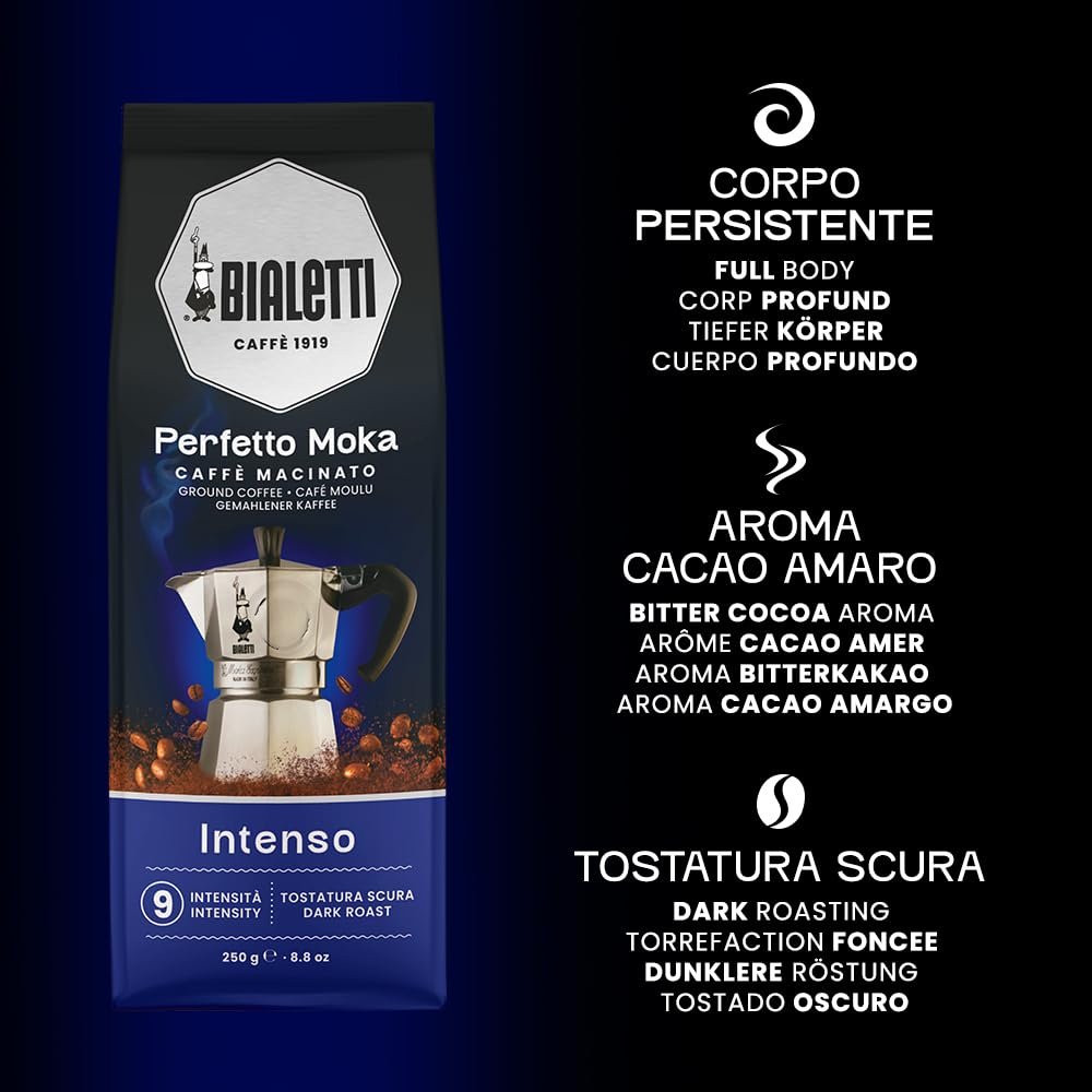 Bialetti Perfetto Moka Ground Coffee | Aroma-Saving Valve | 8.8 oz