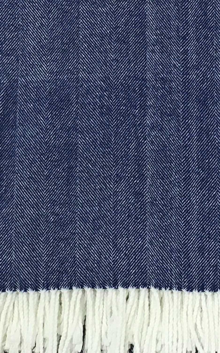 Alashan Cashmere Adirondack Herringbone Throw Cotton Blend Soft Plush | Harbor Denim Blue