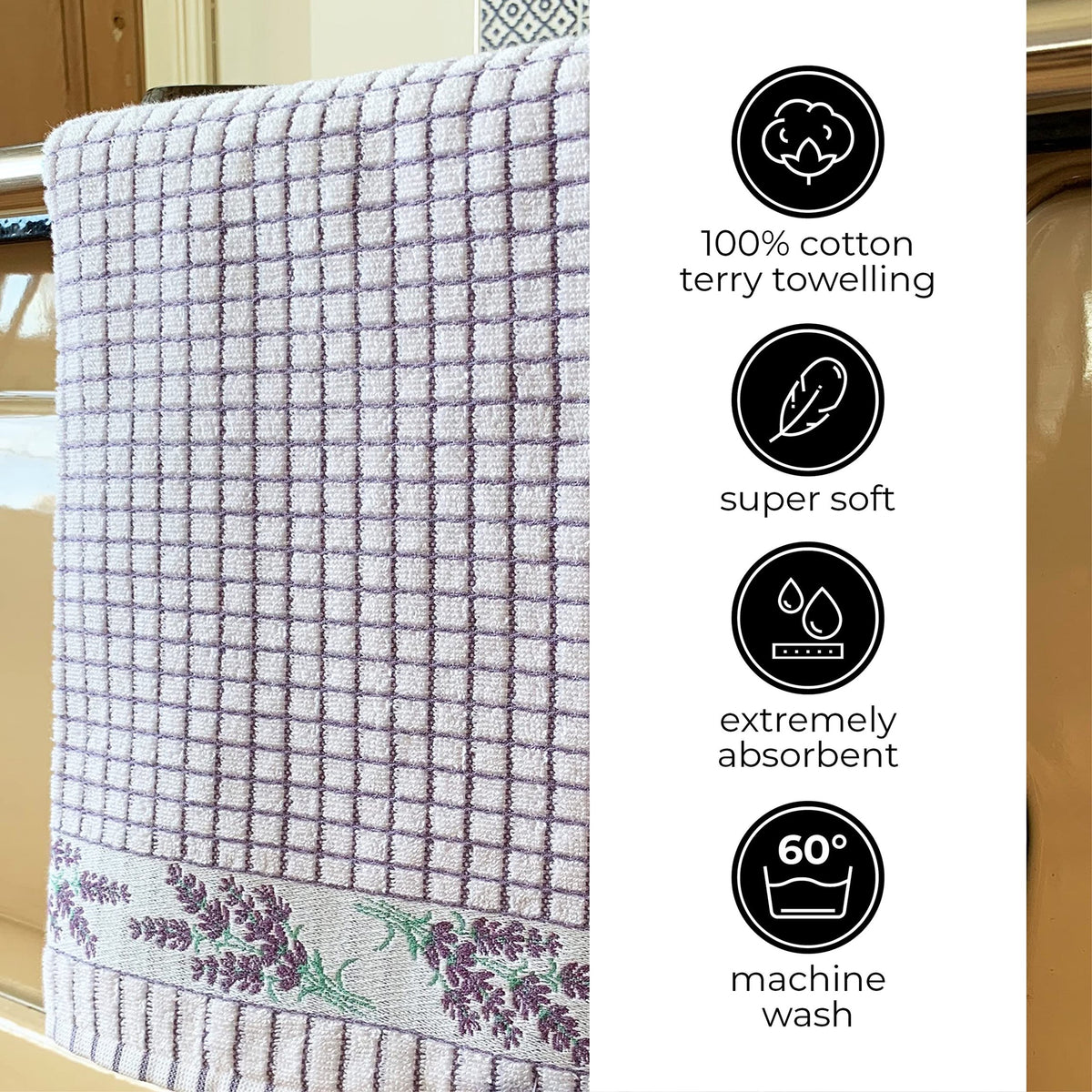 Poli-Dri Kitchen Towel Lavender Sprig  Pack-2 White/Lavender by Samuel Lamont