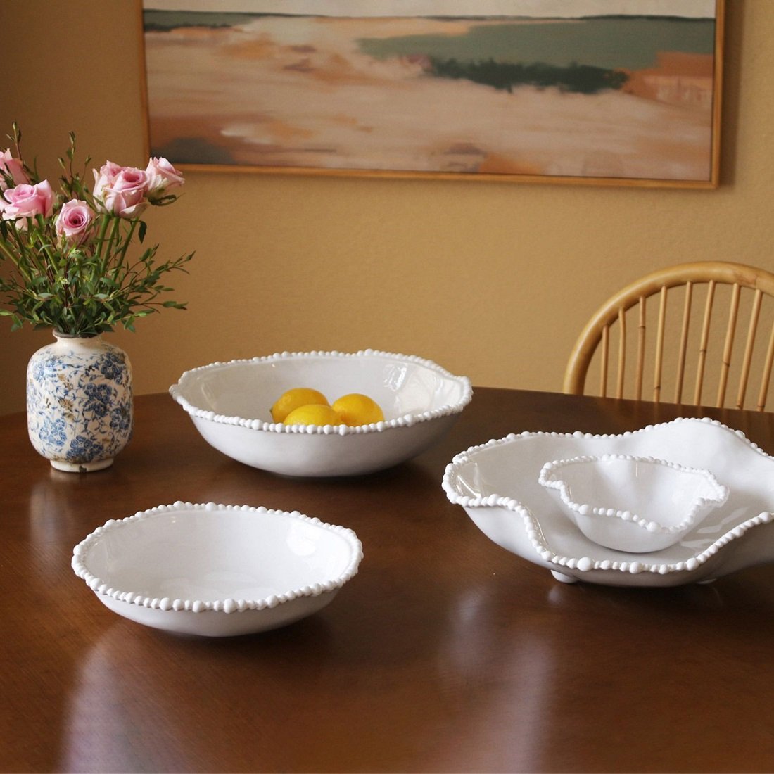 VIDA Alegria Chip and Dip Bowl White Beatriz Ball Serving Set