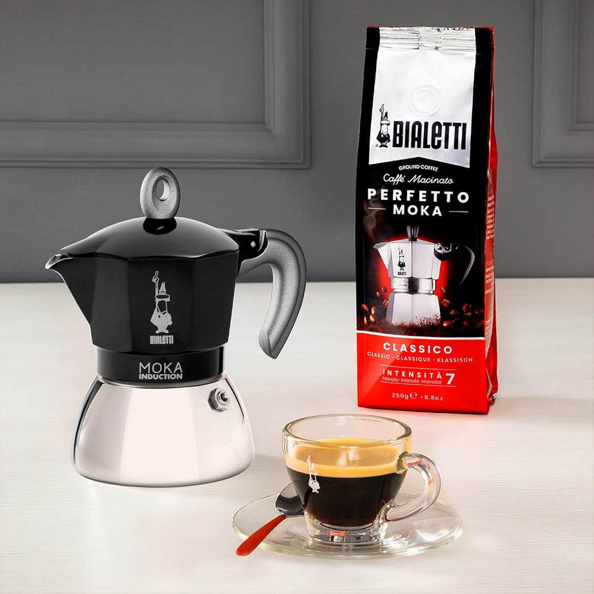 Bialetti Moka Induction Stovetop Espresso Maker | 6 Cup | Black