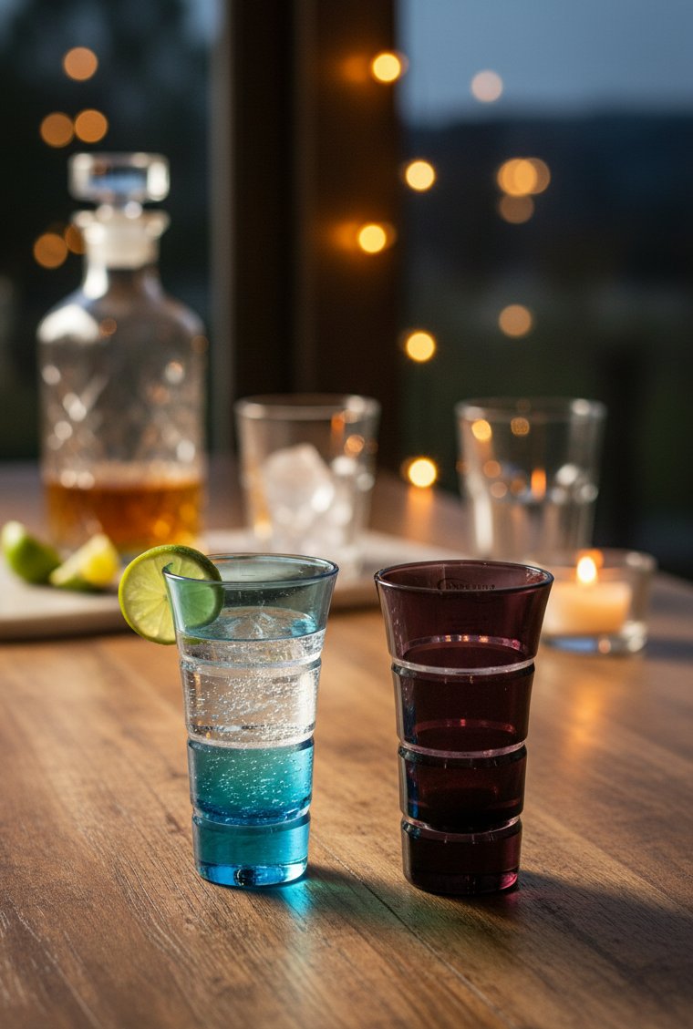 Turquoise & Amethyst Shot Glass Set – 6 pcs Mouth-Blown Glass Barware