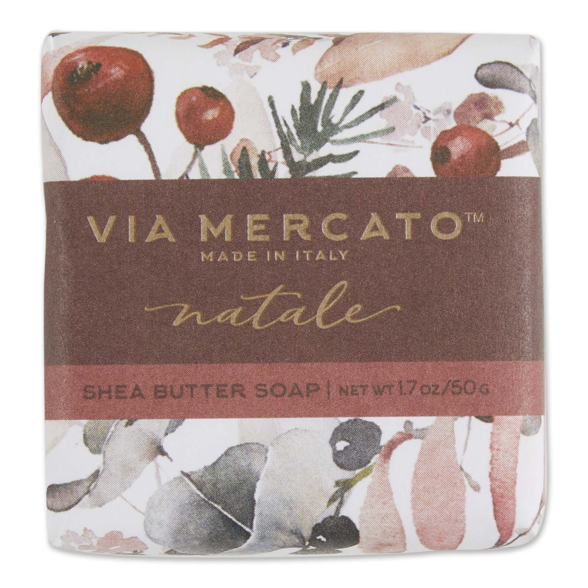 Via Mercato Natale Shea Butter Soap Gift Set of 3 | Gingerbread, Vanilla & Noble Fir