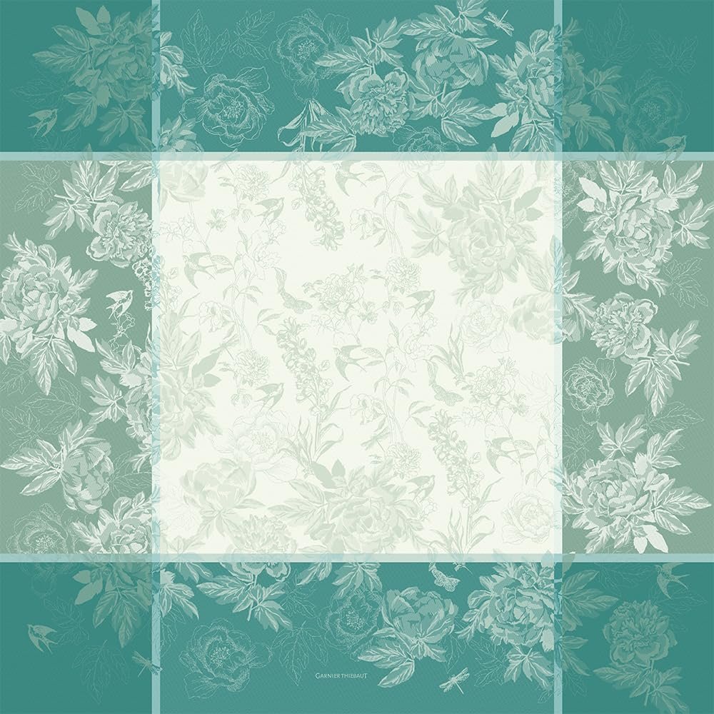 Garnier-Thiébaut Jardin de Pivoines Jacquard Stain-Resistant Tablecloth | Green