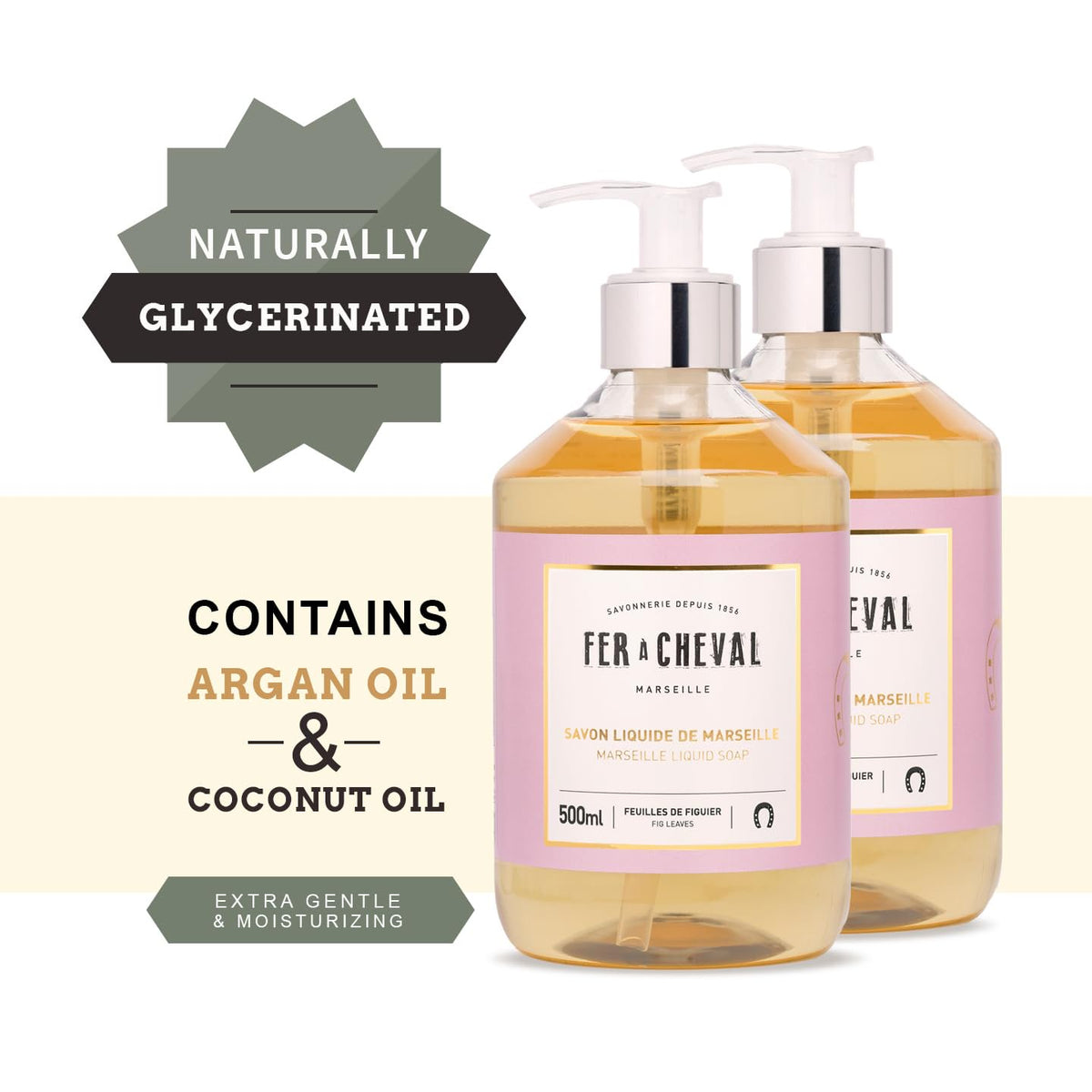 Fer à Cheval Marseille Liquid Soap | Sweet Almond & Coco Oil | Set of 2 (500ml)