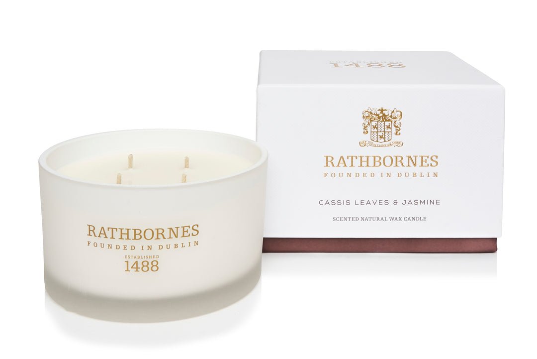 Rathbornes 1488 natural wax cassis and jasmine candle in glass jar