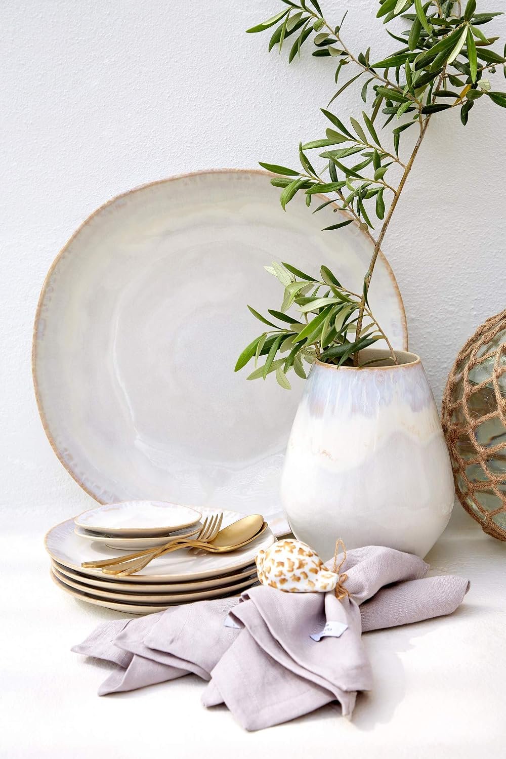 Costa Nova Ceramic Stoneware 16'' Oval Platter - Brisa Collection, Sal (White) | Microwave, Dishwasher, Oven & Freezer Safe Dinnerware | Food Safe Glazing | Restaurant Quality Serveware