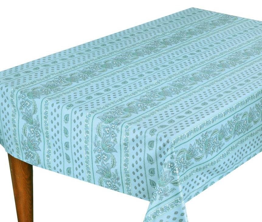 Le Cluny Lisa Turquoise Coated Provencal Tablecloth | Easy-Care Cotton | Multi-Size