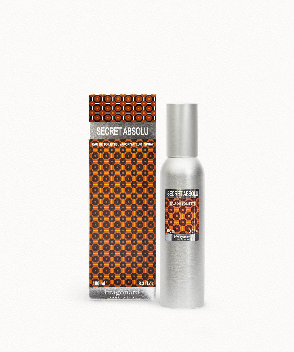 Fragonard Secret Absolu Eau de Toilette 100ml refillable aluminium bottle on white background
