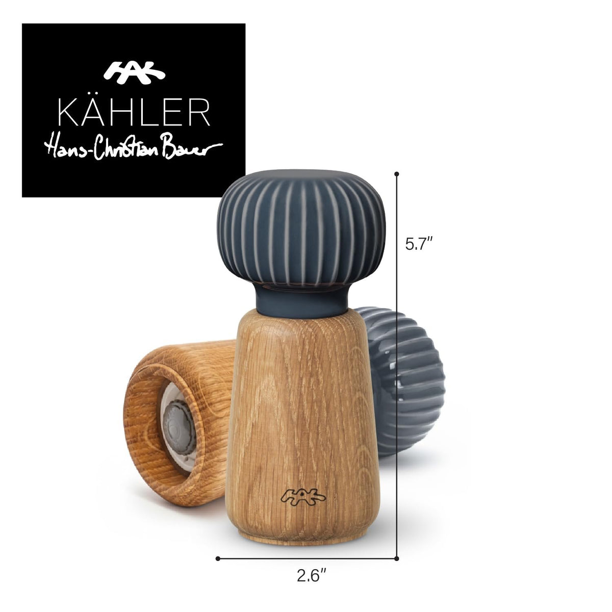 Kahler Hammershoi Salt and Pepper Grinder,  Denmark Designed by Hans-Christian Bauer