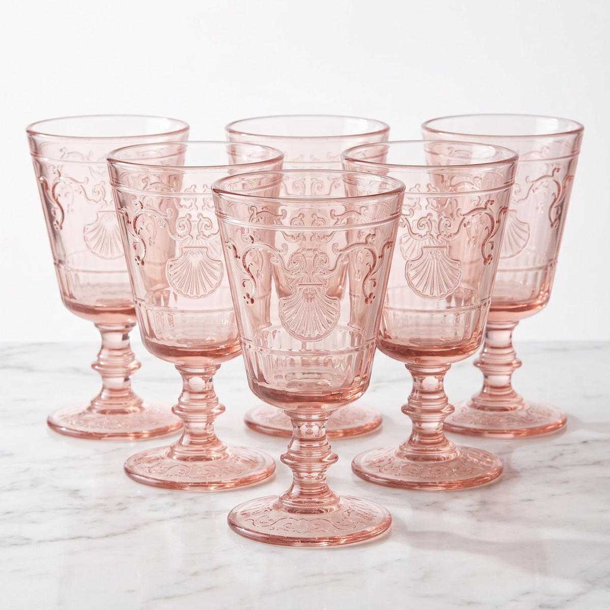 La Rochère Versailles stemmed glasses rose pink set of 6