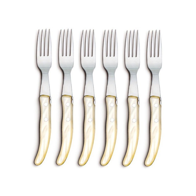 Claude Dozorme Laguiole Berlingot Flatware 12 Piece Set (6 Dinner Forks & 6 Dinner Knives) | Pearl