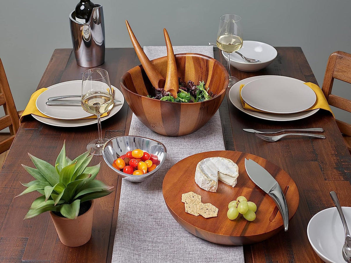 Nambé Harmony Cheese Board with Knife | Acacia Wood & Stainless Steel