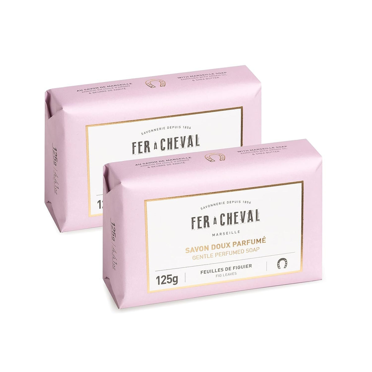 Fer à Cheval Natural Marseille Soap Bars, Pack of 2 - Gentle Perfumed Soap with White Tea & Yuzu Scent - Organic Bath Soap - Enriched with Shea Butter & Sweet Almond Oil, 125g Each