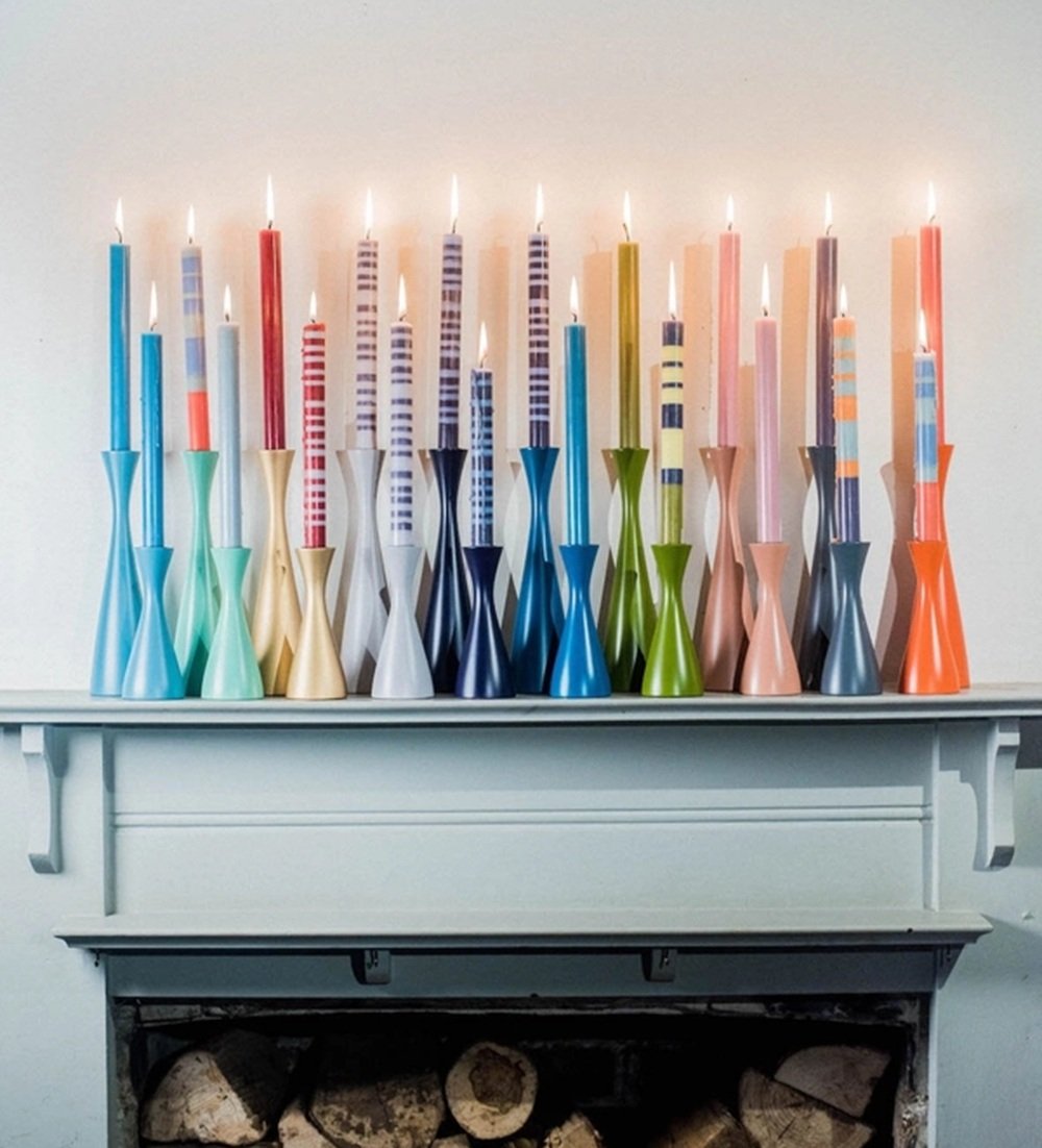 British Colour Standard, Hand-Poured Striped Dinner Candles Abstract Mix - Eco-Friendly Fair Trade Set of 6, 10-Hour Burn Time
