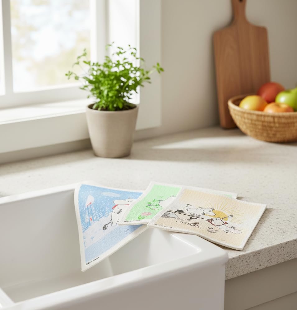 Ultra Absorbent Moomin Swedish Dishcloths – Eco-Friendly 3 Piece Set