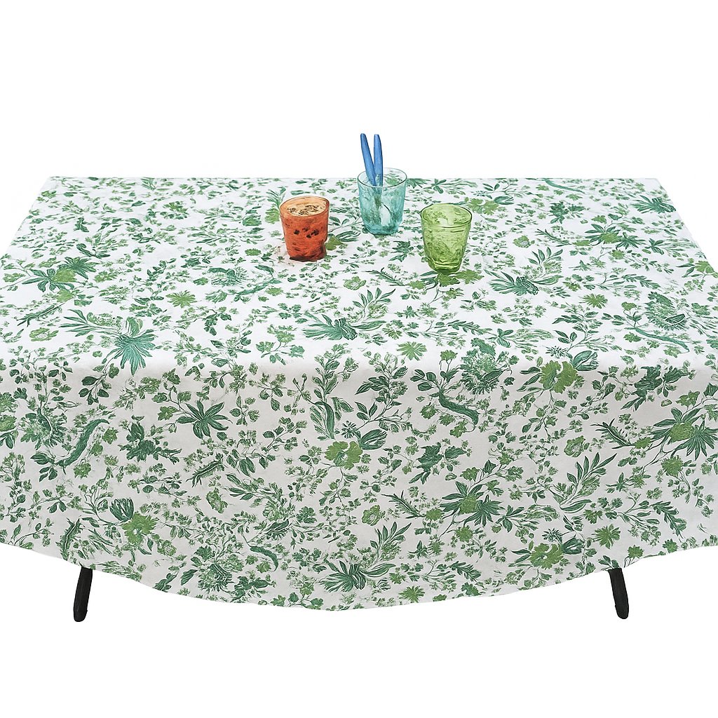 Tabluxe Linens Versailles Coated French Round Tablecloth | 70"D | Green