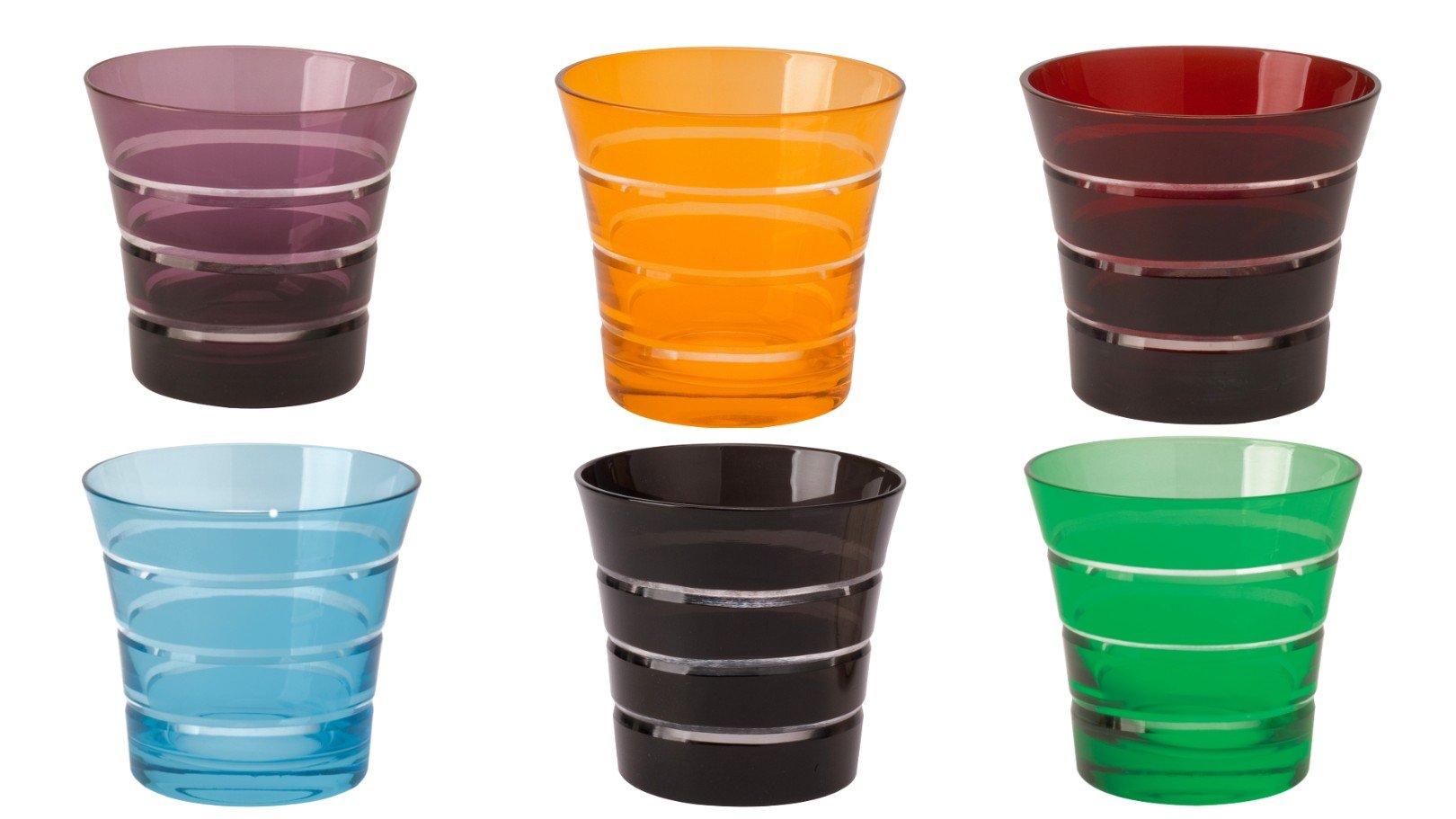 Mixed Color Whiskey Glass Set – Hand-Cut Mouth-Blown Barware by Deshoulières