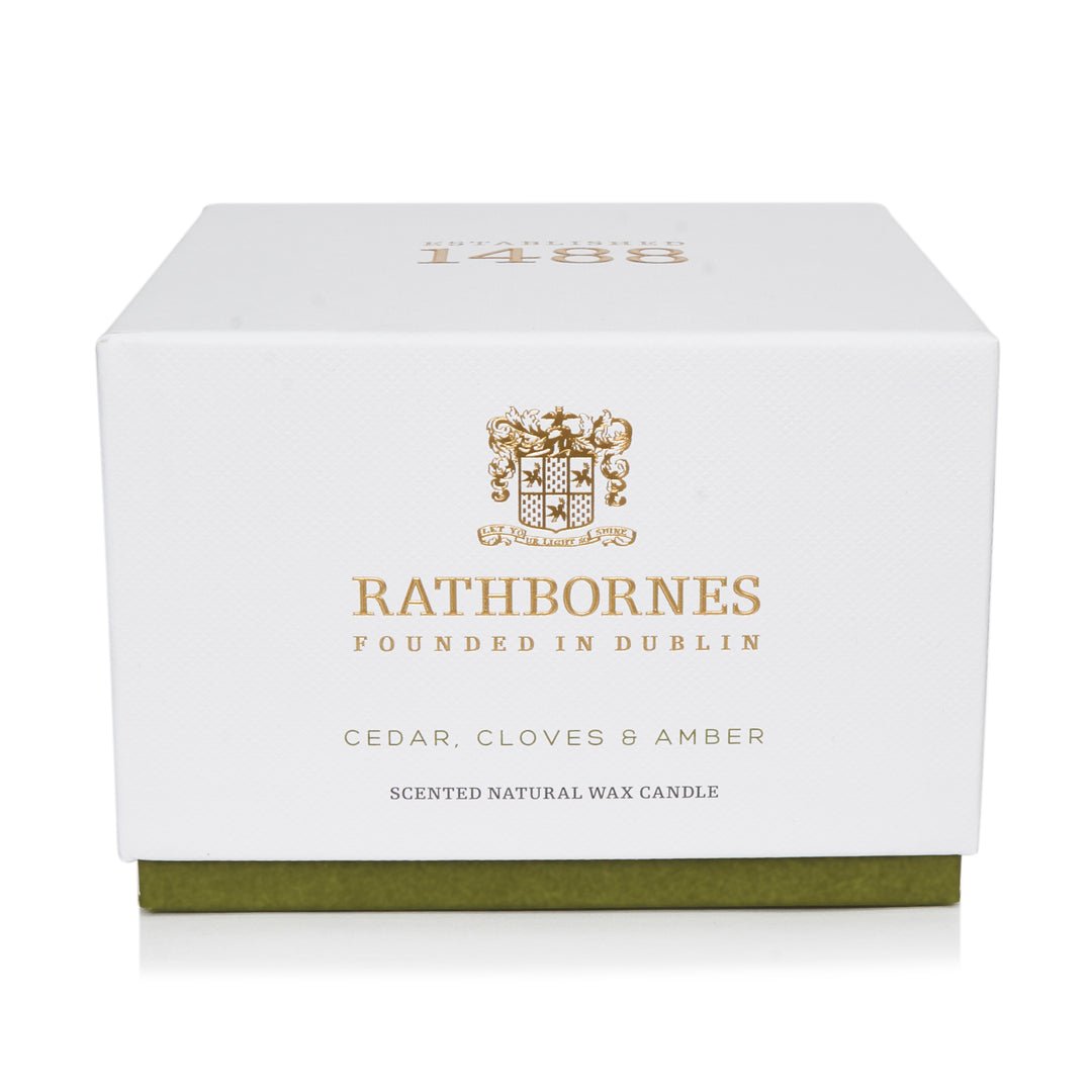 Irish luxury spicy and woody candle by Rathbornes 1488