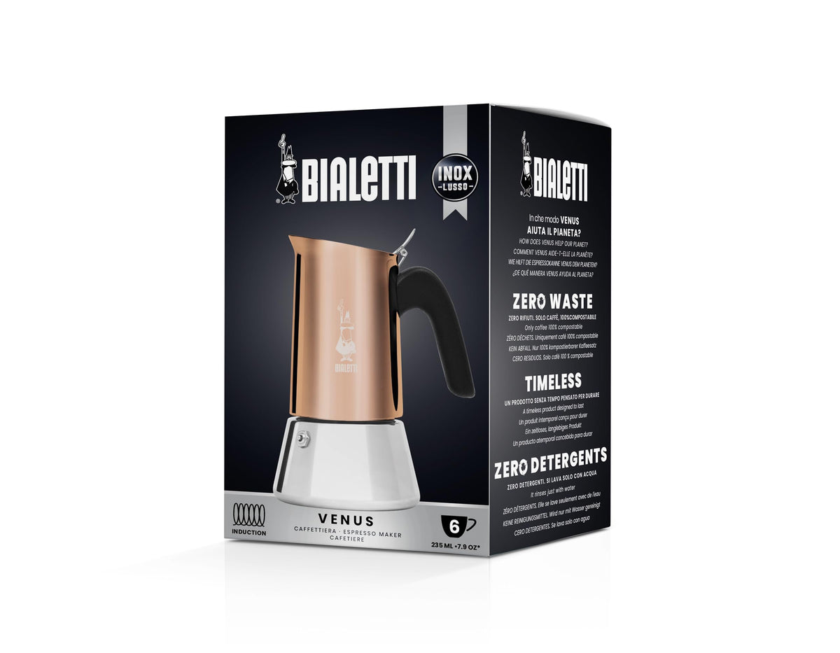 Bialetti - New Venus Induction, Stainless Steel Stovetop Espresso Coffee Maker, Suitable for all Types of Hobs, 6 Cups (7.9 Oz), Copper,Silver