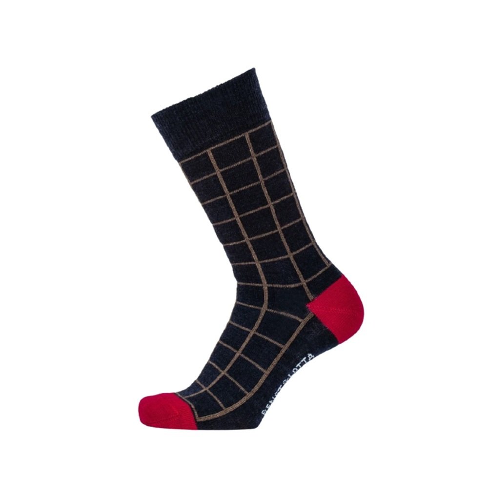 Merino Wool Socks "Ruth" Dark Blue/Red Formal Casual Men's Women's Small  (35-39) by Bengt & Lotta