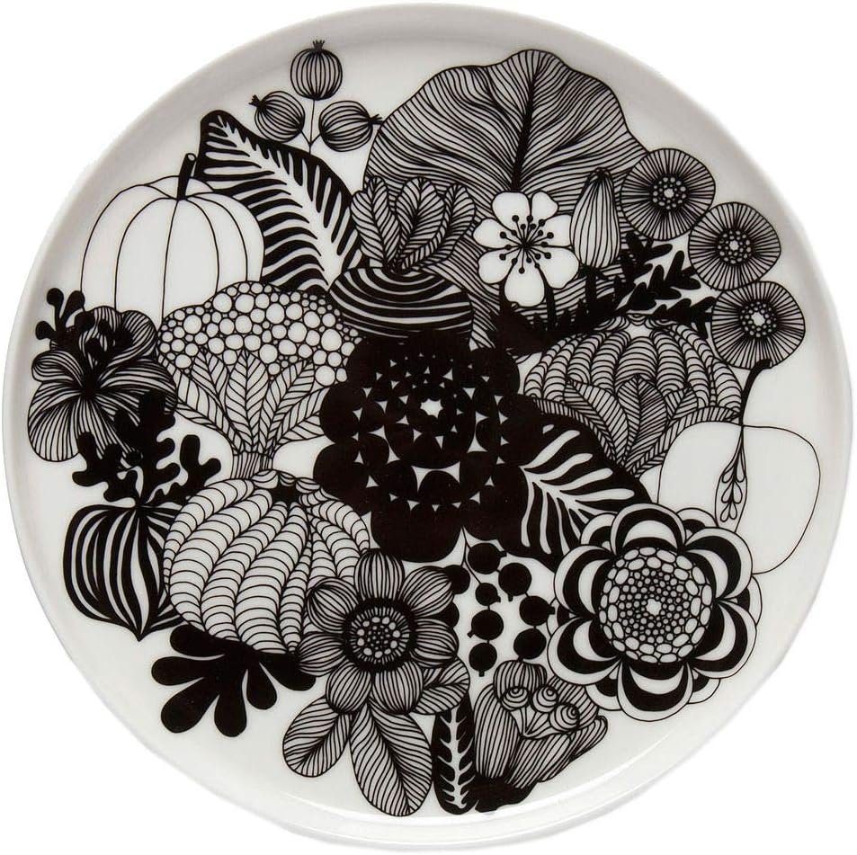 Oiva Siirtolapuutarha Round Salad Plate | Black & White Garden