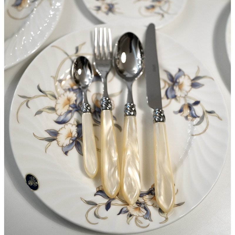 French Flatware Place Setting | Capdeco Diana Pearl Acrylic Handle | 5-Piece