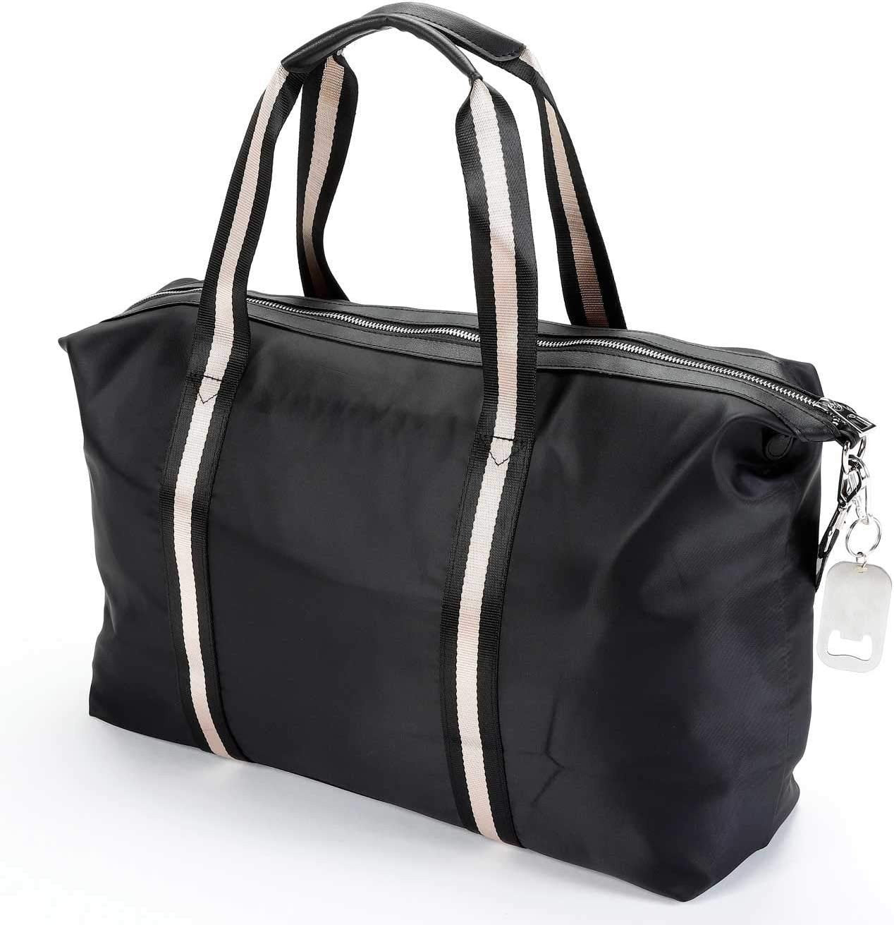 Multi-use black nylon weekender bag for beach, gym, and air travel
