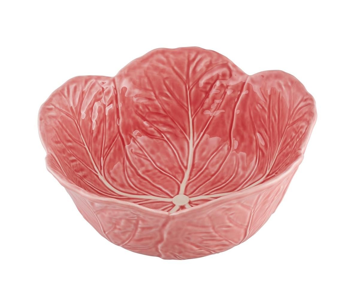 Bordallo Pinheiro Pink Cabbage Salad Bowl earthenware with a textured surface