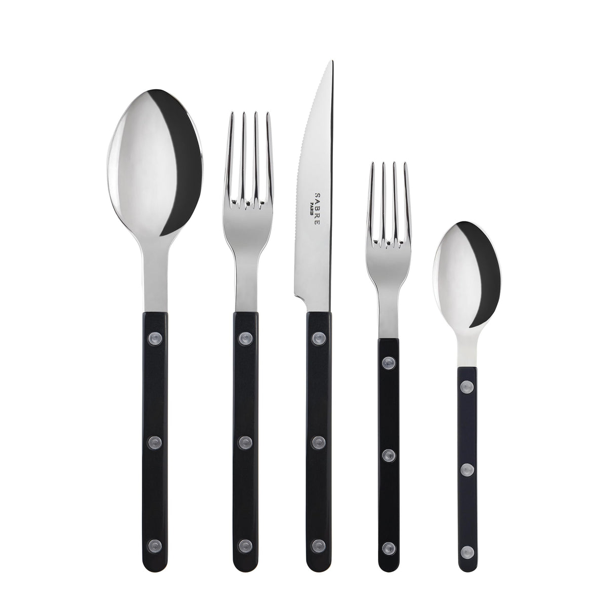 SABRE PARIS - 20-Piece Flatware Set for 4 Green Fern  - Bistrot Collection - Knife, Fork, Soup Spoon, Teaspoon & Dessert Fork - Stainless Steel & Nylon - Dishwasher Safe - Green Fern - Shiny Finish