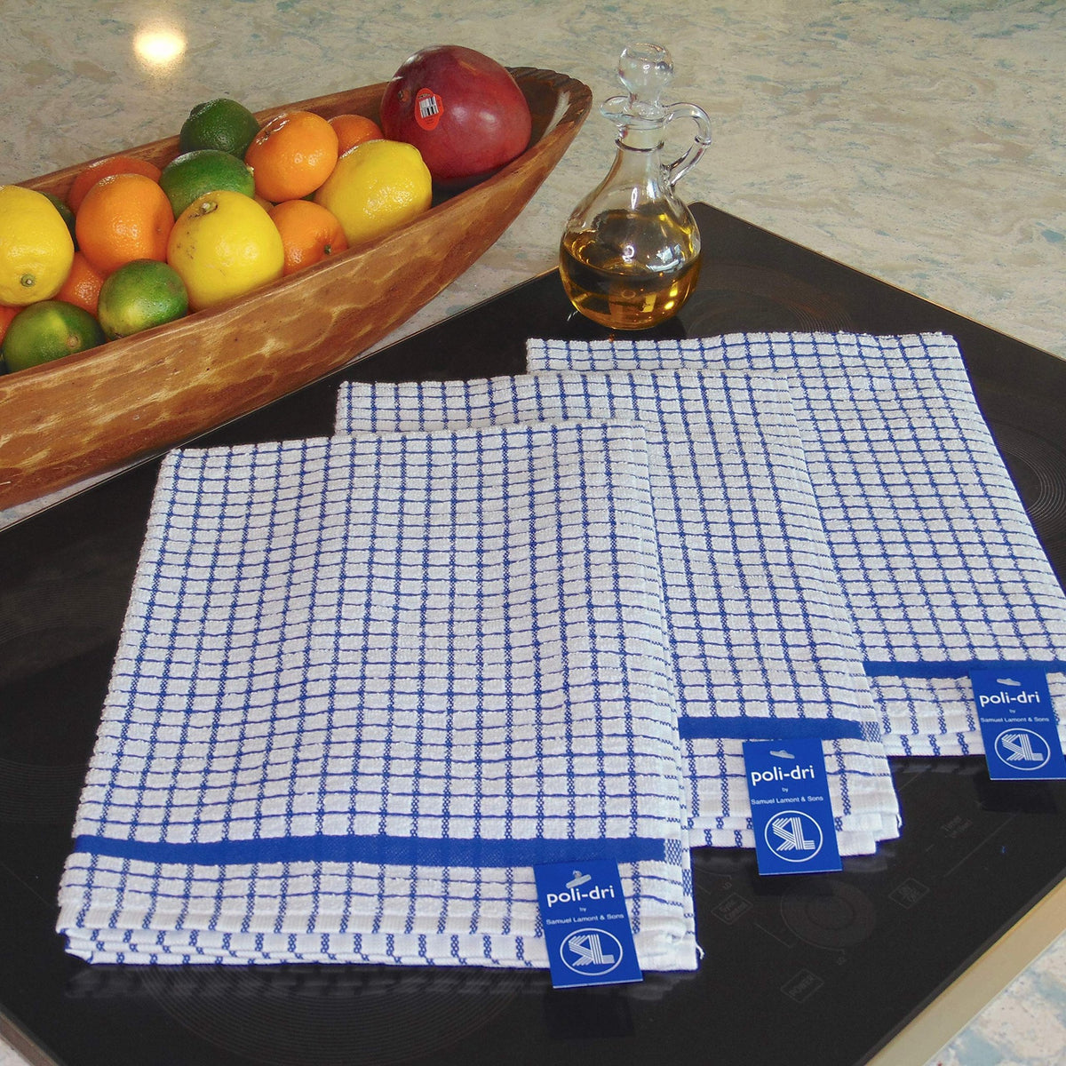 Poli-Dri Kitchen Towel Navy 3-Pack 100% Cotton by Samuel Lamont