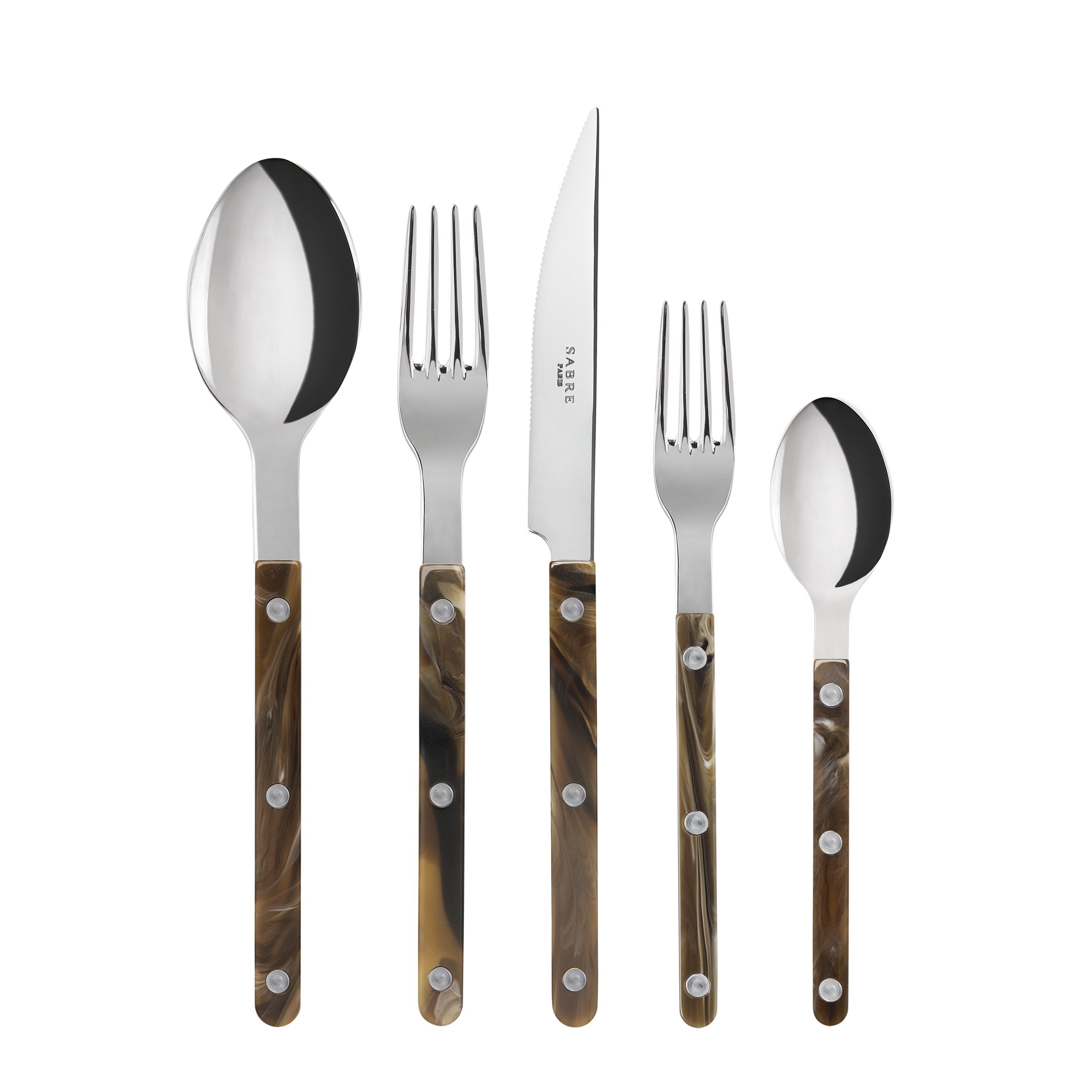 Bistrot Flatware Set 5 Piece Place Setting | Service for 4 (20 Pieces) | Shiny Faux Buffalo