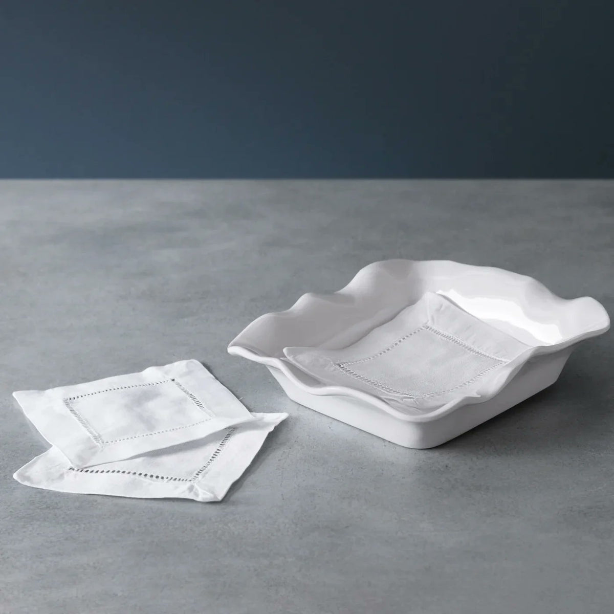 Beatriz Ball VIDA Havana beverage napkin holder white styled on bar cart with napkins entertaining