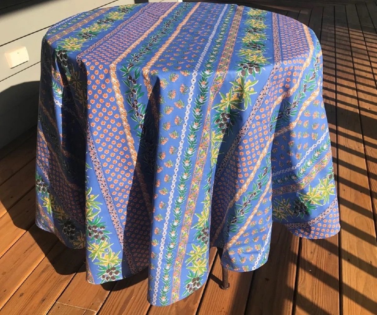 Le Cluny Olives & Mimosa Blue Coated Provencal Tablecloth | Easy-Care Cotton | Multi-Size