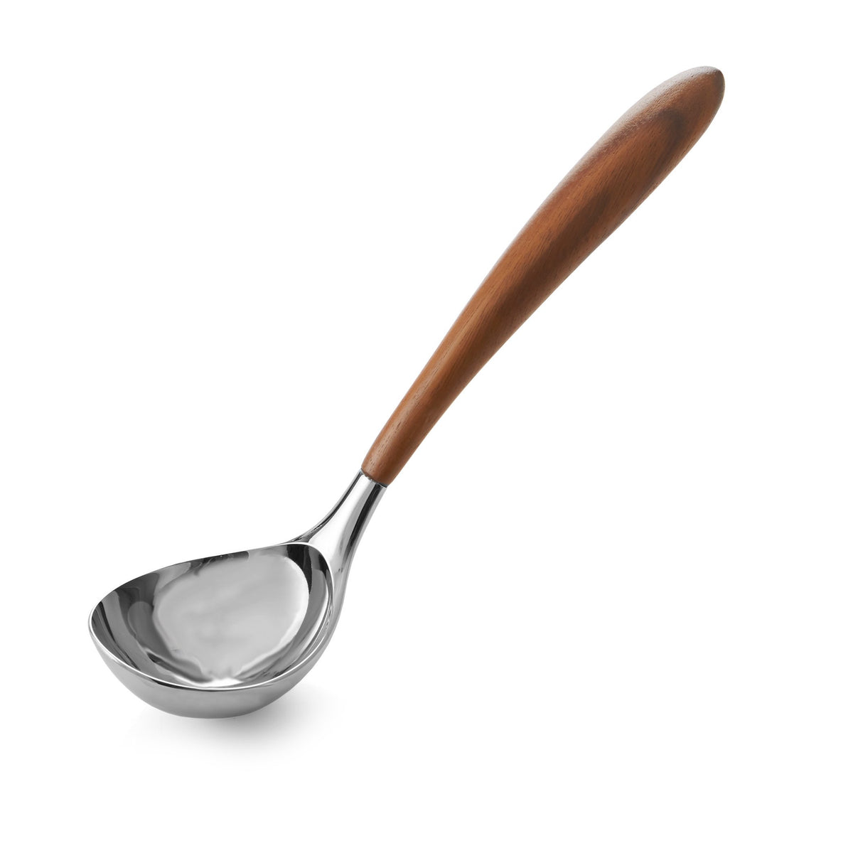 Nambé Curvo Ladle in stainless steel and acacia wood
