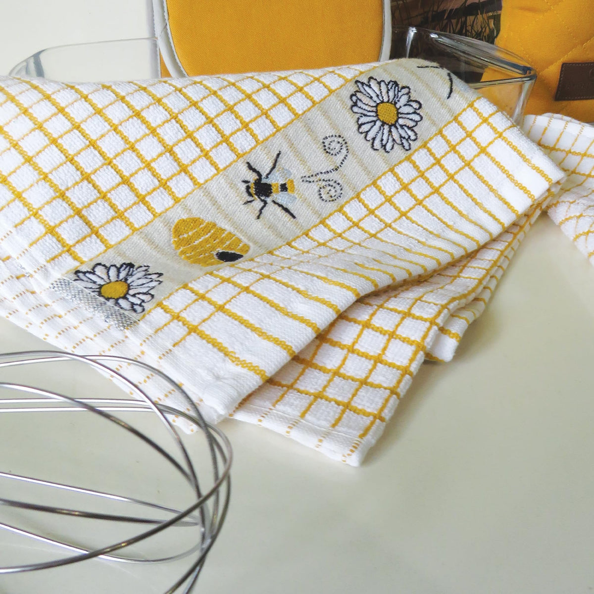 Samuel Lamont Poli-Dri Bees Yellow and White Kitchen/Tea Towel, 100% Cotton, 27" L x 19" W, Made in Ireland