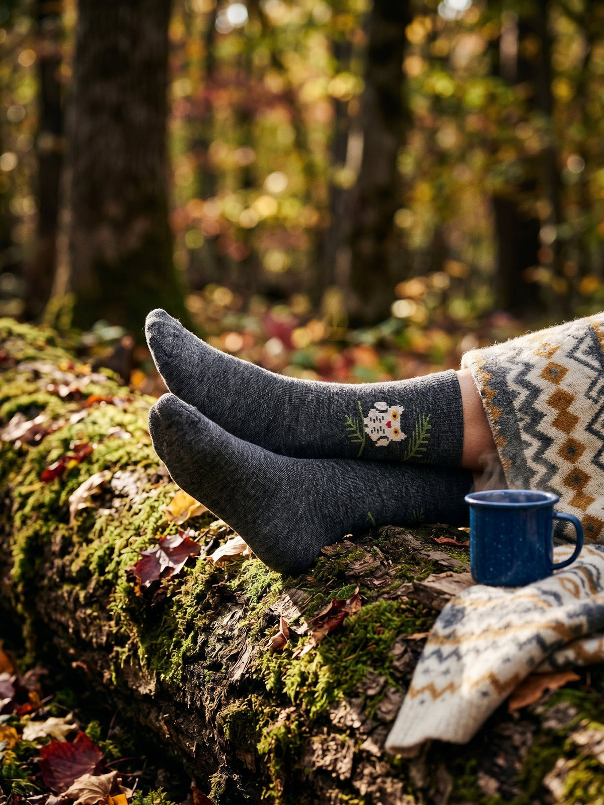 Bengt Lotta Grey Owl Merino Wool Socks Lifestyle Cozy Scandinavian Home Setting