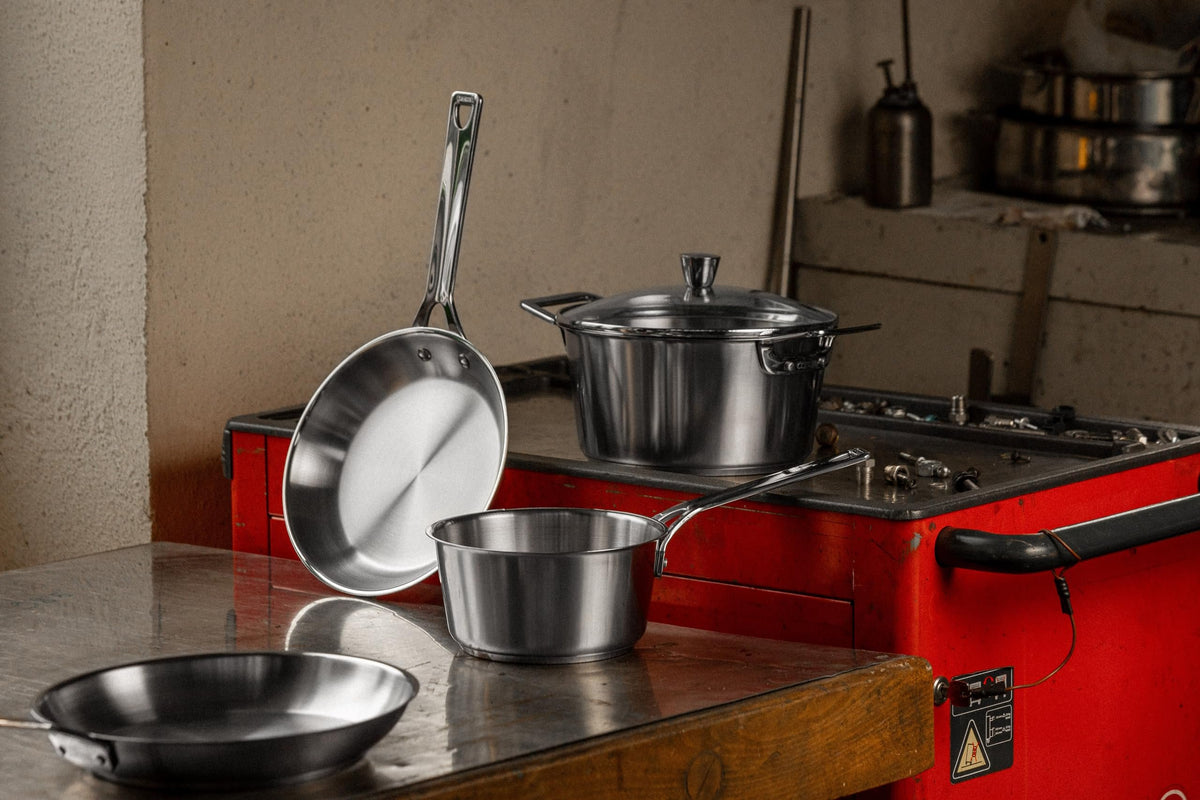 Cristel 1826 Collection 8-Piece Stainless Steel Set, Made in France, 18/10 Stainless Steel, 3-Ply Construction, Double Riveted Fixed Handle, Oven and Dishwasher Safe