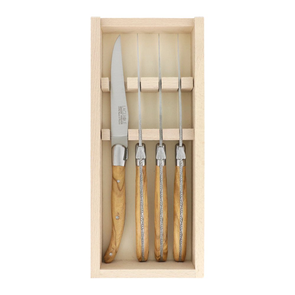 André Verdier Laguiole Essentiel set of 4 steak knives with olivewood handles