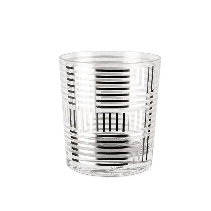 Egizia, Liquor and Shot Glasses "Labirinto" Set-6 Decorated Hand Made Silk-Screen Silver