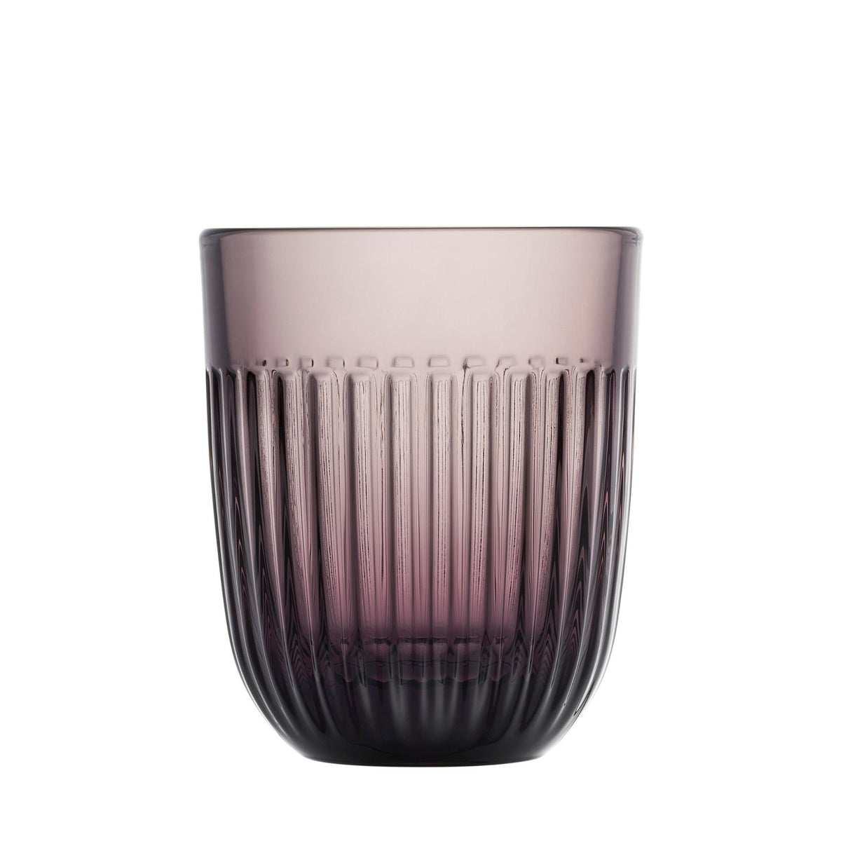 Set of six La Rochère Ouessant eggplant tumblers styled on table