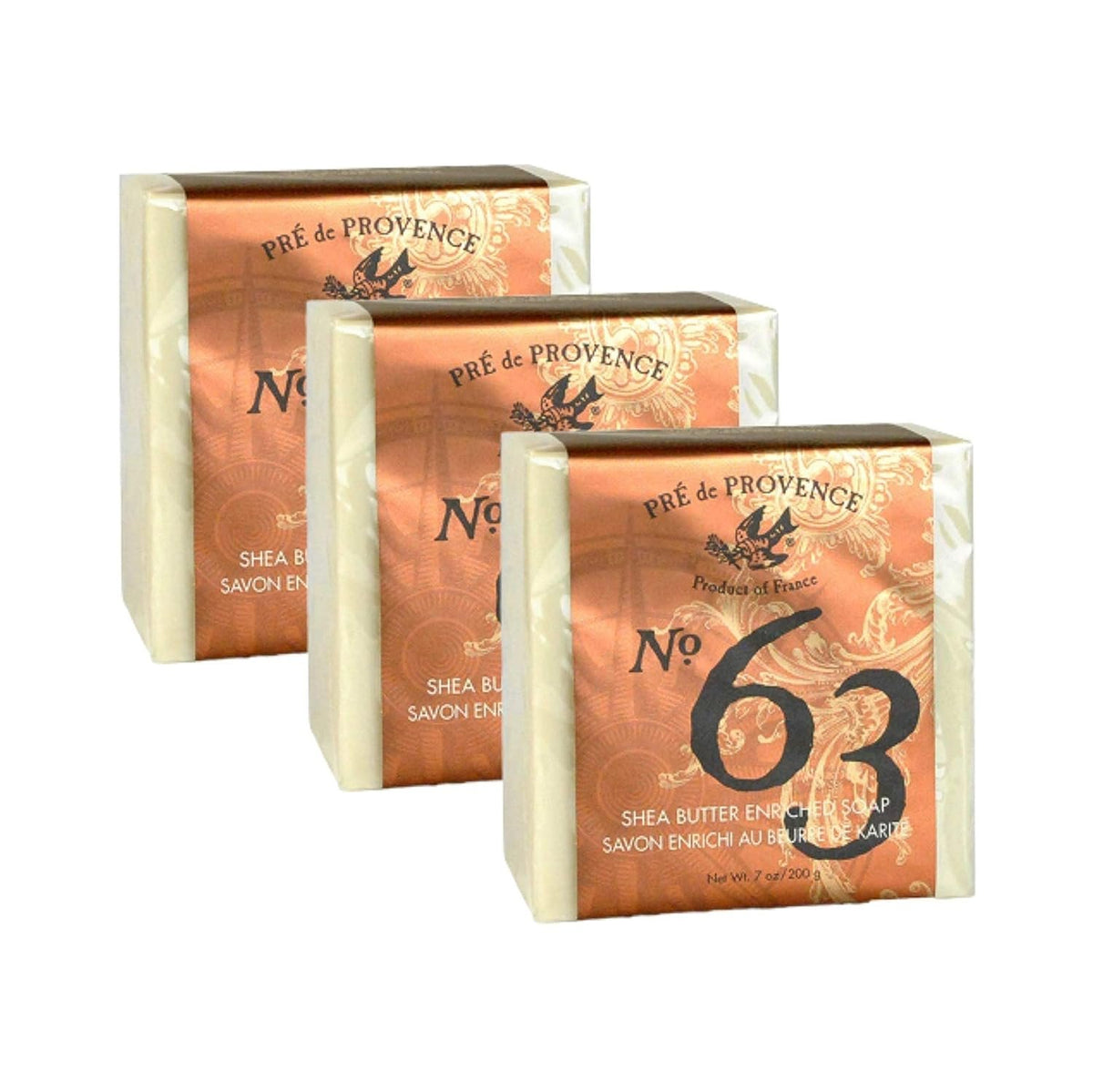 Pre de Provence No. 63 Soap Bar Quad-Milled Shea Butter, Pack of 3