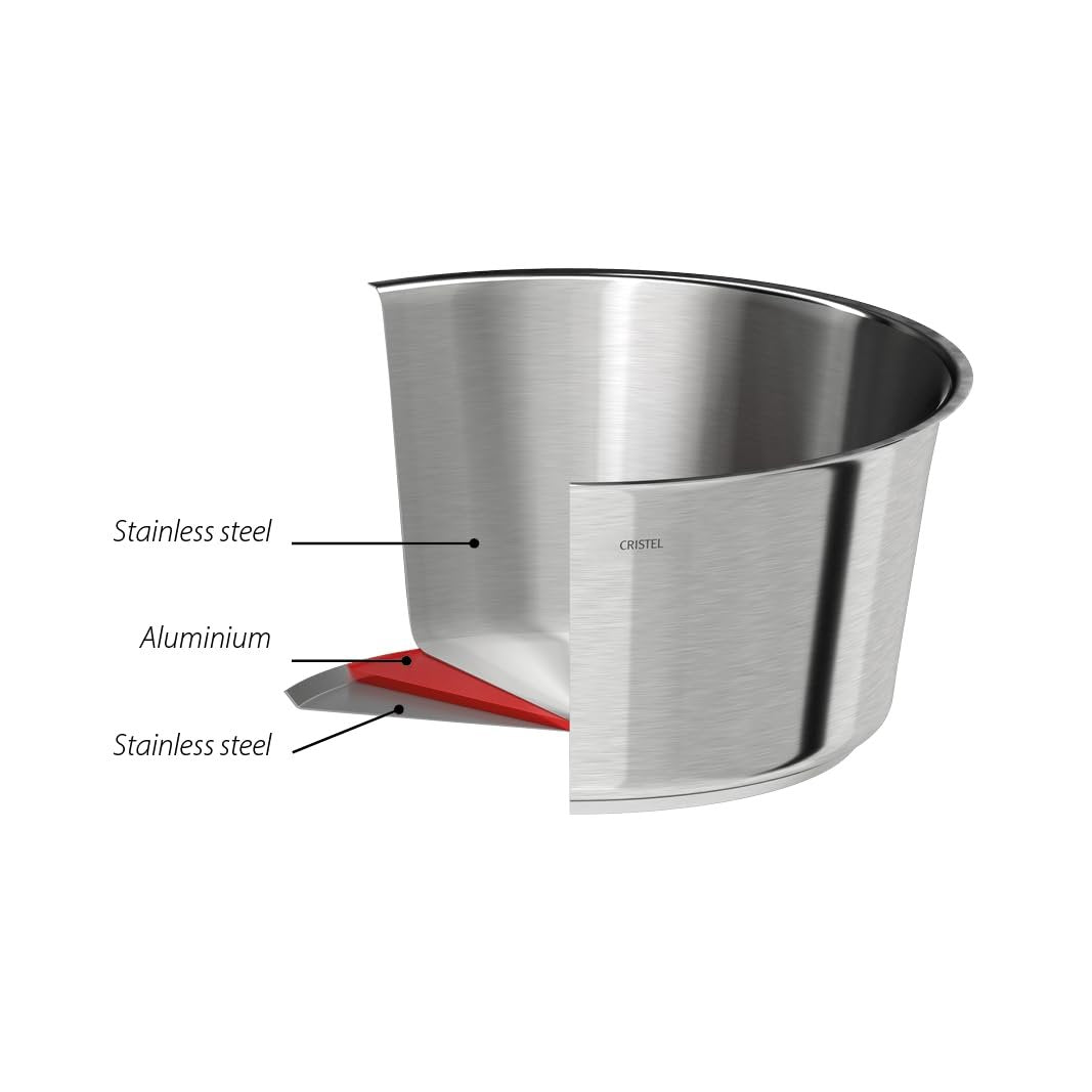 Cristel 1826 Collection 8-Piece Stainless Steel Set, Made in France, 18/10 Stainless Steel, 3-Ply Construction, Double Riveted Fixed Handle, Oven and Dishwasher Safe