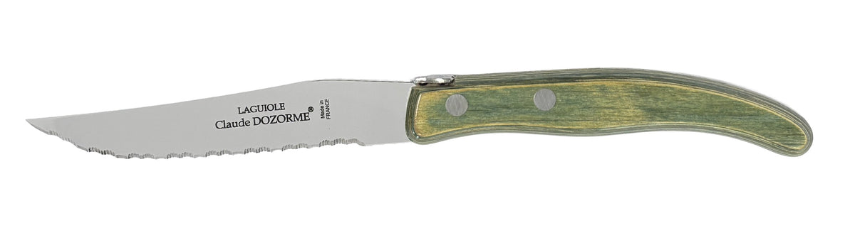 Claude Dozorme Steak Knives Set-6 Berlingot Everwood Mixed Colors Handles and Satinless Steel Blades