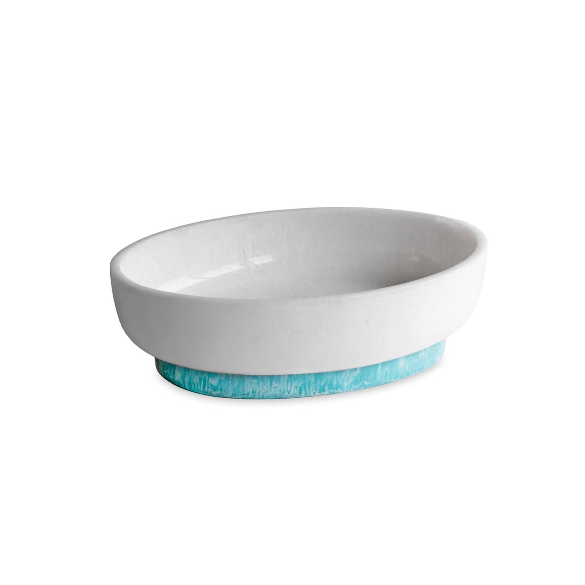 Beatriz Ball Large Oval Resin Bowl W/ Base in White and Turquoise