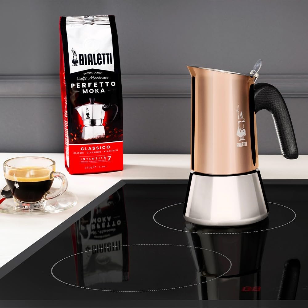 Bialetti - New Venus Induction, Stainless Steel Stovetop Espresso Coffee Maker, Suitable for all Types of Hobs, 6 Cups (7.9 Oz), Copper,Silver
