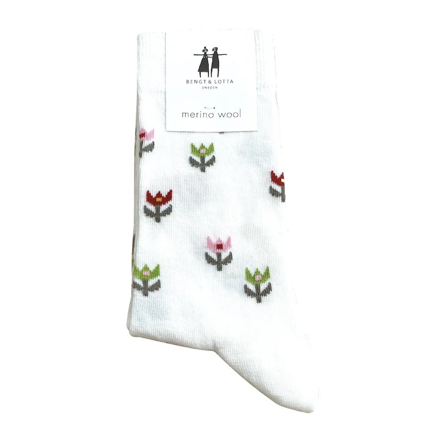 Bengt & Lotta Merino Wool Off-White Socks "Tulip" | Small